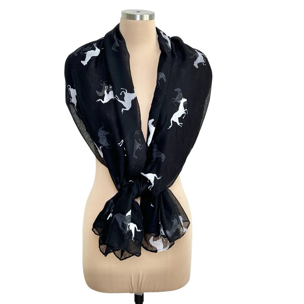 Shawl Oversized Scarf Horses Black White Rodeo Western Equestrian Chic Flowing